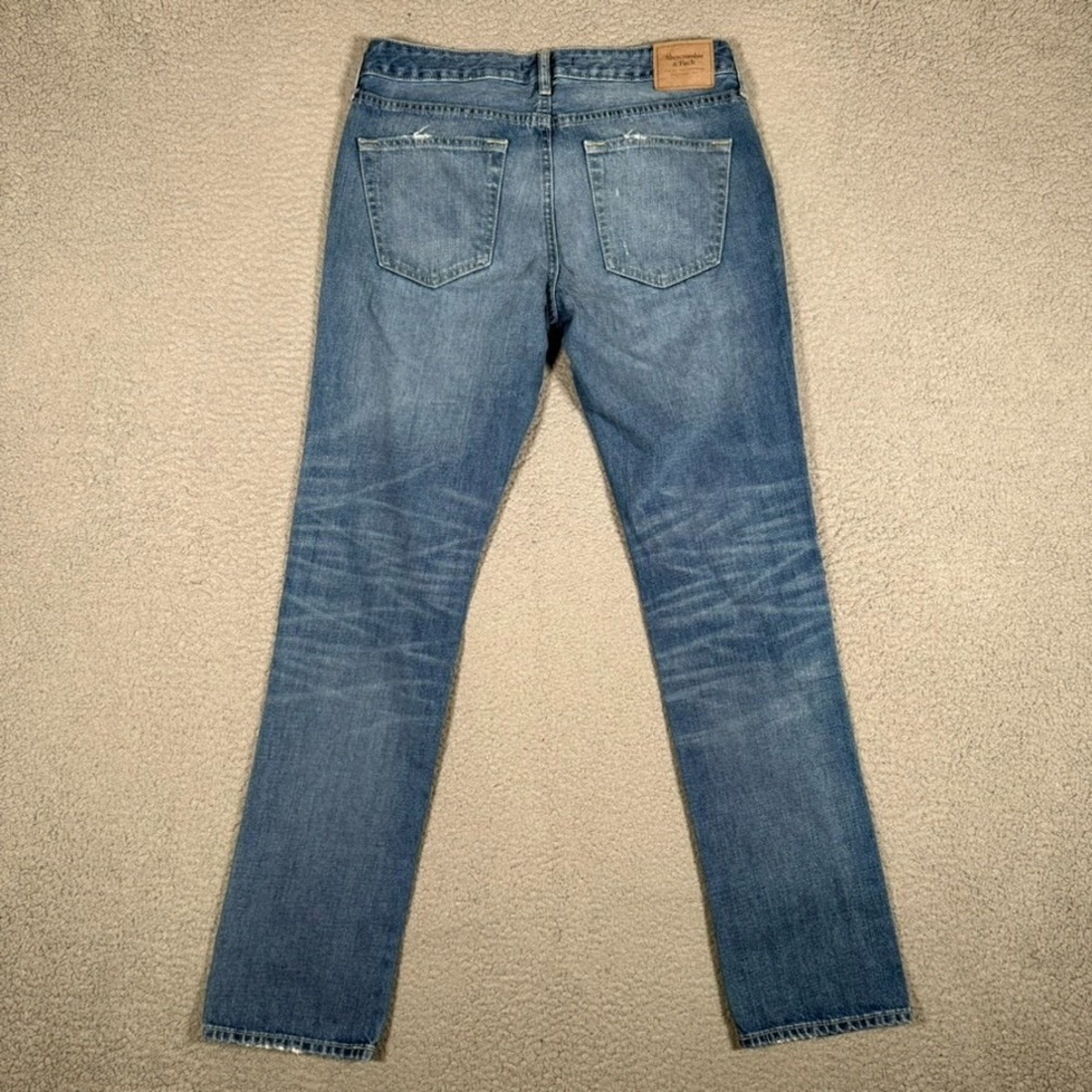 Abercrombie & Fitch Jeans Mens 30x31 Blue Athletic Skinny Denim Distressed Logo - Picture 14 of 15